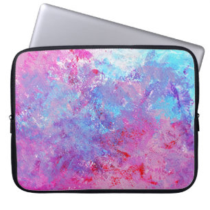 Housse Pour Ordinateur Portable Texture créative bleu-rose, taches de peinture.