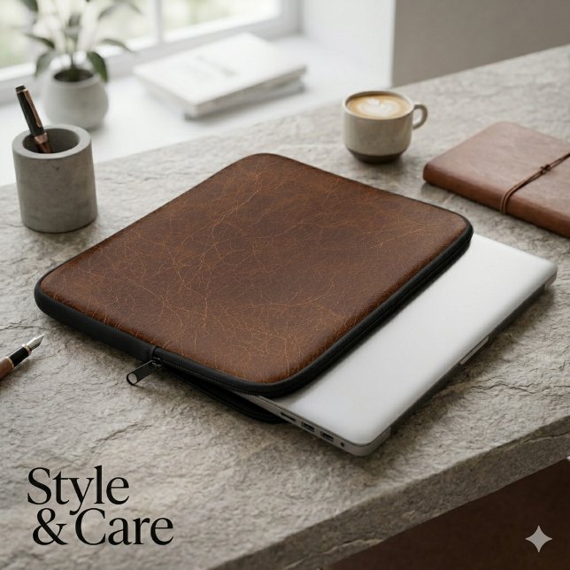 Housse Pour Ordinateur Portable Texture de cuir brun élégant (Elegant Brown Leather Texture Laptop Sleeve)