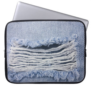 Housse Pour Ordinateur Portable Texture de jean bleu clair torn