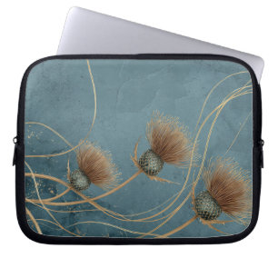 Housse Pour Ordinateur Portable Texture Élégance Bleu Sarcelle Chardon Doré