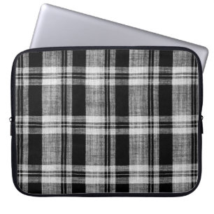 Housse Pour Ordinateur Portable Texture en tissu blanc et noir à damiers plaid pou