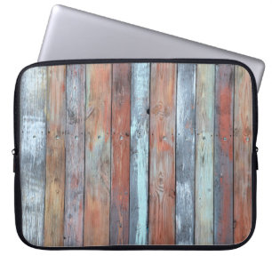 Housse Pour Ordinateur Portable texture murale en bois, vieux bois multicolore pei