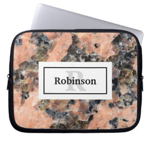 Housse Pour Ordinateur Portable Texture rocheuse en granit rose avec nom et monogr