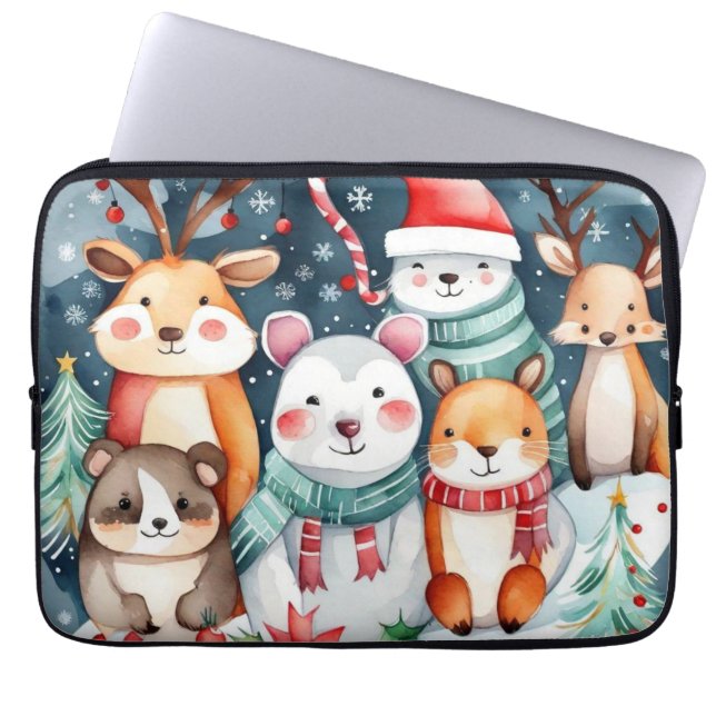 Housse Pour Ordinateur Portable Thème de Noël Animaux mignons (Devant)