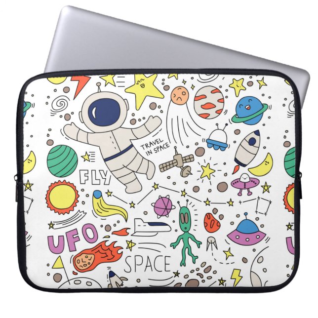 Housse Pour Ordinateur Portable Thème Espace dans l'illustration style doodé (Devant)
