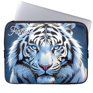 Housse Pour Ordinateur Portable Tigre Blanc aux Yeux Bleus Personnalisé