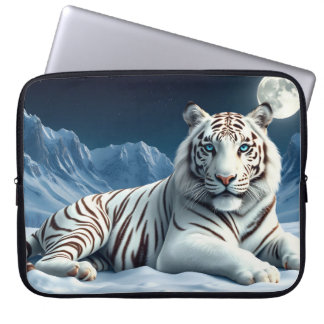 Housse Pour Ordinateur Portable Tigre Blanc Dans La Neige Et Les Montagnes