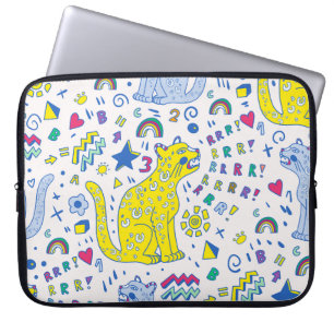 Housse Pour Ordinateur Portable Tigre infantile et Motif arc-en-ciel