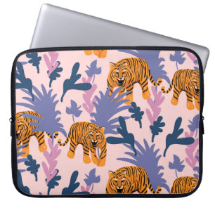 Housse Pour Ordinateur Portable Tigres tropicaux Jungle Motif Vintage