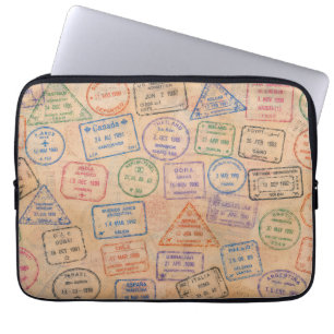 Housse Pour Ordinateur Portable Timbres de passeport vintage Éphemère de voyage co