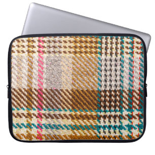 Housse Pour Ordinateur Portable Tissu à damiers Brown, laine écossaise.