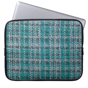 Housse Pour Ordinateur Portable Tissu écossais turquoise, arrière - plan texturé.