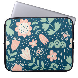 Housse Pour Ordinateur Portable Tissu étoffé floral à la main. Motif Seamel