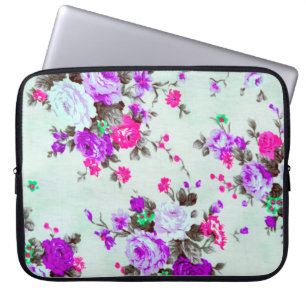 Housse Pour Ordinateur Portable Tissu floral vintage, Fragment du rétro coloré