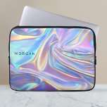 Housse Pour Ordinateur Portable Tissu métallique brillant Iridescendant, Nom<br><div class="desc">Un tissu métallique turquoise,  doré et violet irisé,  brillant et de nom noir.</div>