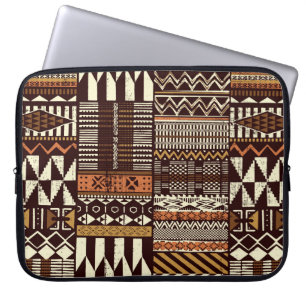 Housse Pour Ordinateur Portable Tissu tribal africain patchwork abstrait vin