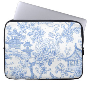 Housse Pour Ordinateur Portable Toile de chinoiserie bleue Dragon Fleur de cerisie