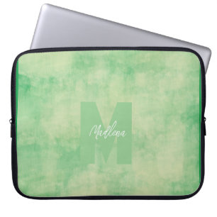 Housse Pour Ordinateur Portable Tons Pastel Vert Terre Monogramme Chic