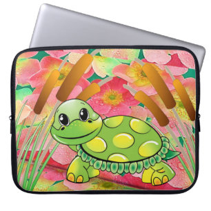Housse Pour Ordinateur Portable Tortue florale à manches d'ordinateur portable