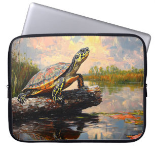 Housse Pour Ordinateur Portable Tortue mignonne sur un rondelle Everglades peintur
