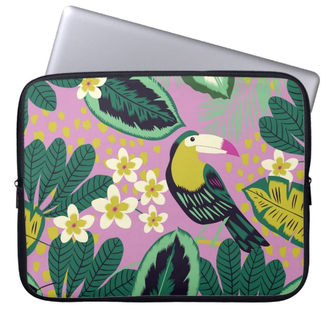 Housse Pour Ordinateur Portable Toucanes tropicales : Motif de fleurs (Devant)