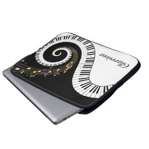 Housse Pour Ordinateur Portable Touches de piano et notes de musique d'or
