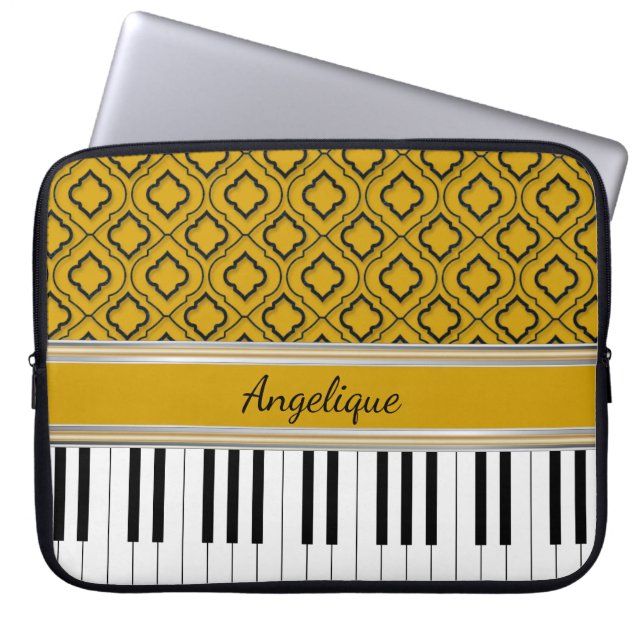 Housse Pour Ordinateur Portable Touches de piano personnalisées Quatrefoil noir su (Devant)