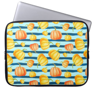Housse Pour Ordinateur Portable Tour de Citrouille orange. Pat aquarelle transpare