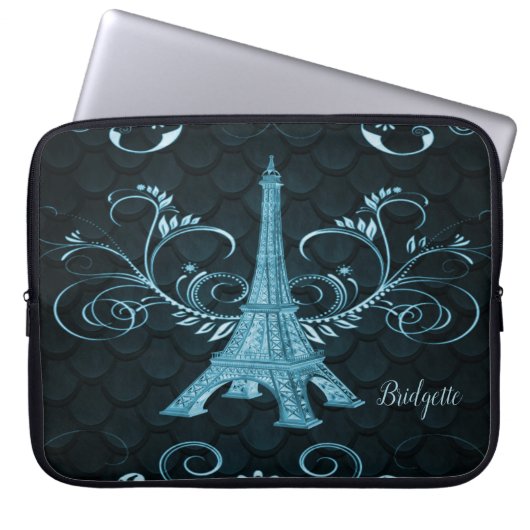Housse Pour Ordinateur Portable Tour Eiffel Floriaux bleus (Devant)
