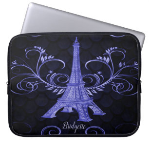 Housse Pour Ordinateur Portable Tour Eiffel Tourbillons floraux violets