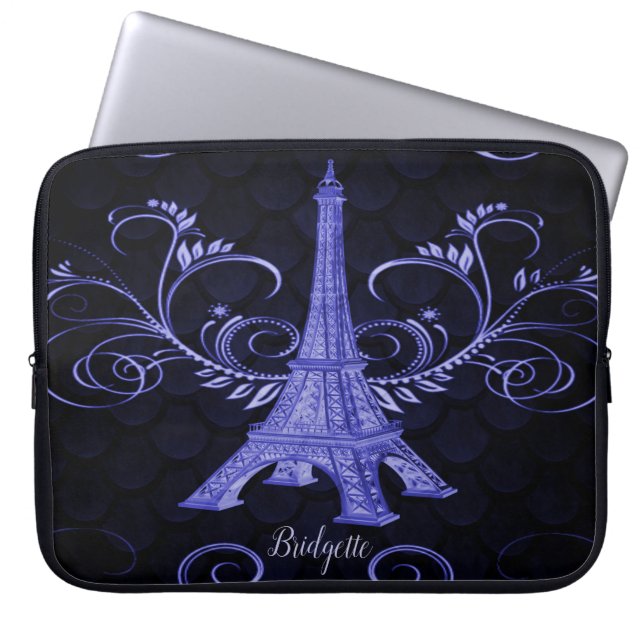 Housse Pour Ordinateur Portable Tour Eiffel Tourbillons floraux violets (Devant)