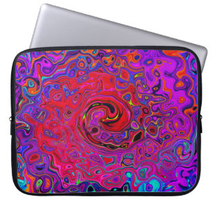 Housse Pour Ordinateur Portable Tourbillon Rouge et Violet Abstrait Rétro Liquide