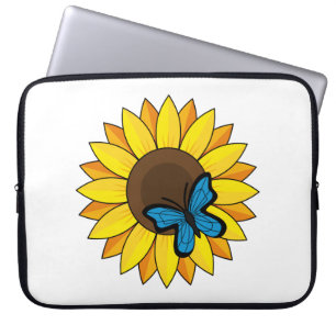 Housse Pour Ordinateur Portable Tournesol et papillon bleu