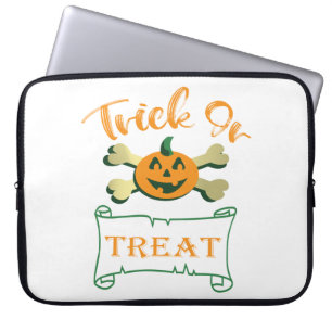 Housse Pour Ordinateur Portable Tracer ou traiter les os croisés citrouille Hallow