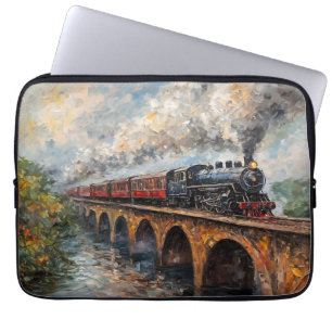 Housse Pour Ordinateur Portable Train à vapeur sur un pont - Peinture à l'huile