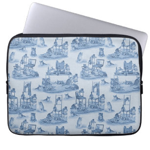 Housse Pour Ordinateur Portable Travailler de la maison avec mes chats Delft Blue
