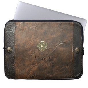 Housse Pour Ordinateur Portable Trèfle doré Saint-Patrick, Cuir marron