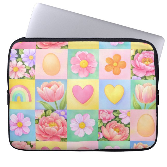 Housse Pour Ordinateur Portable Trendy Floral Checkerboard Spring Pattern (Devant)