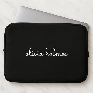 Housse Pour Ordinateur Portable Trendy Monogram   Name de script noir moderne