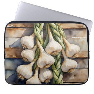 Housse Pour Ordinateur Portable Tresse d'ail à l'aquarelle Rustique