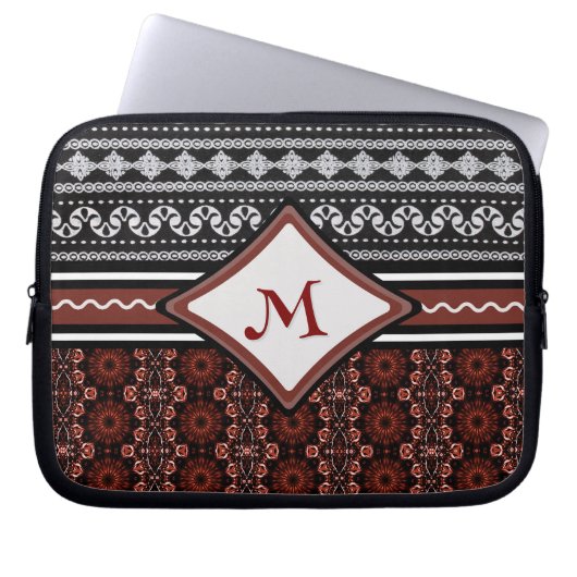 Housse Pour Ordinateur Portable Tribal Abstrait noir, blanc et rouge (Devant)