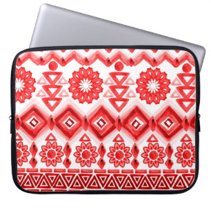 Housse Pour Ordinateur Portable Tribus rouge, motif ethnique aquarelle.