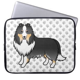 Housse Pour Ordinateur Portable Tricolor Shetland Sheepdog Cartoon Chien et Pâtes