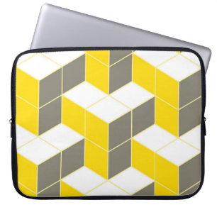 Housse Pour Ordinateur Portable Trident cubique isométrique gris et jaune sans joi