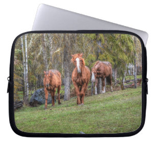 Housse Pour Ordinateur Portable Trois Chevaux Châtaignes et Canons Forêt de photo