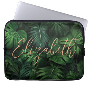 Housse Pour Ordinateur Portable Tropical Personnalisé Monstera Gold Script Nom