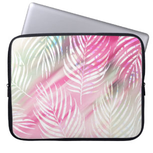 Housse Pour Ordinateur Portable Tropical rougissent l'aquarelle blanche verte en