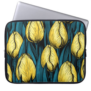 Housse Pour Ordinateur Portable Tulières jaunes avec feuilles bleus