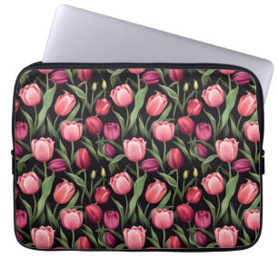 Housse Pour Ordinateur Portable Tulipe florale rose et rouge