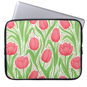 Housse Pour Ordinateur Portable Tulipes en rouge et vert